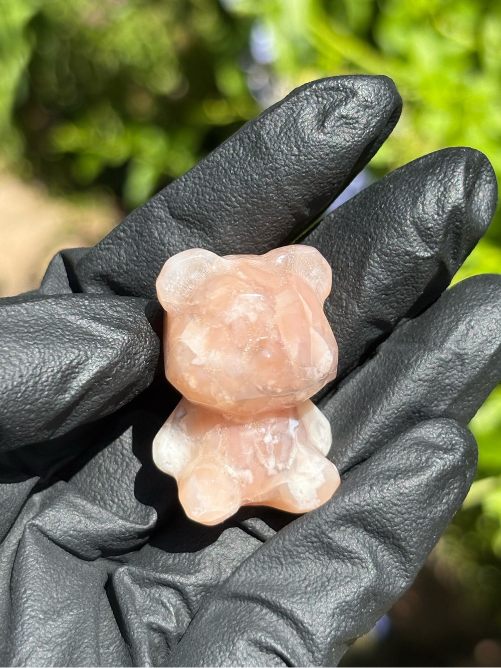 Flower Agate Faceted Bear Crystal Carving